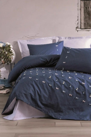    100%  Cotton Box Brode Cina - Lacivert  , 