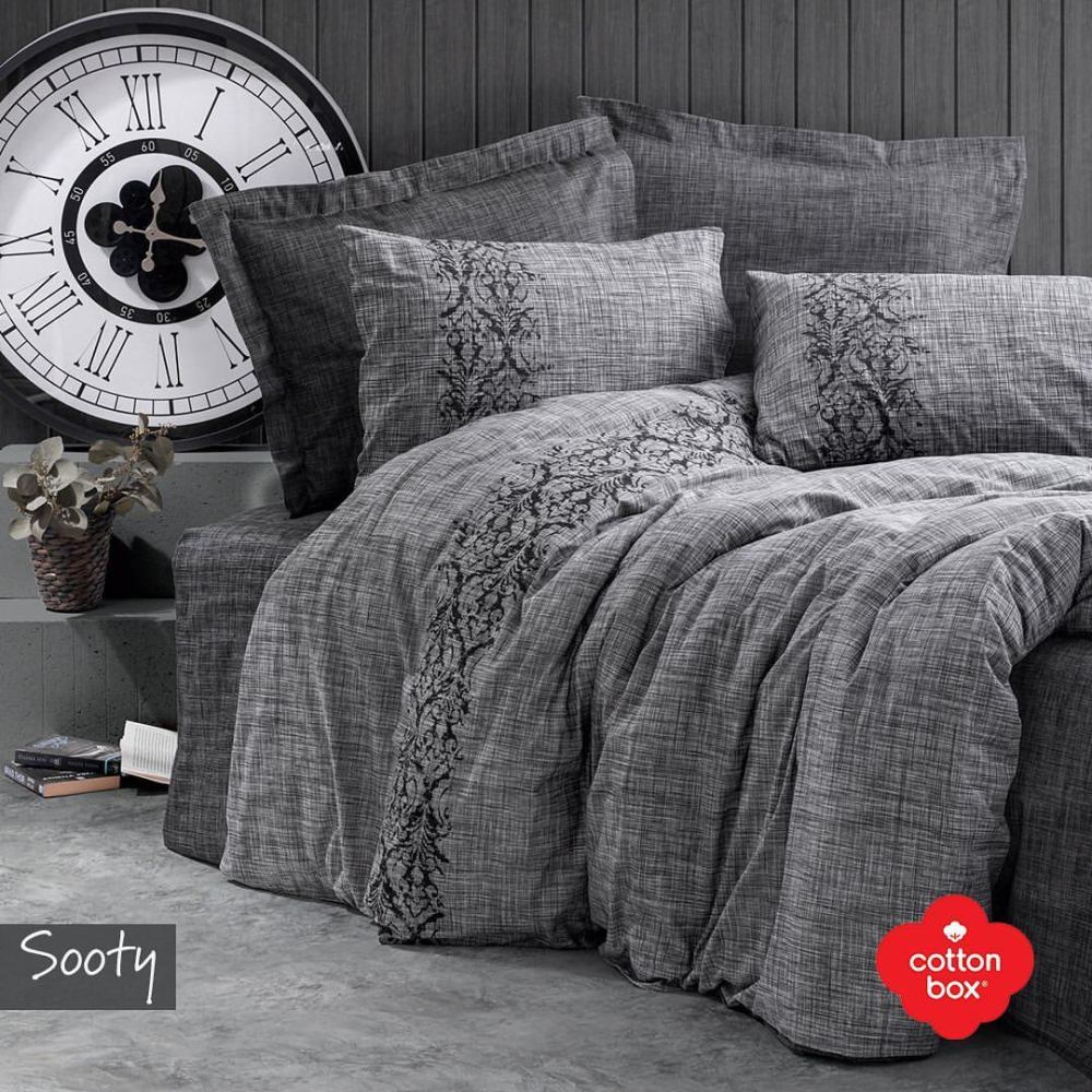    100%  Cotton Box Plain Line Sooty Gri  , 